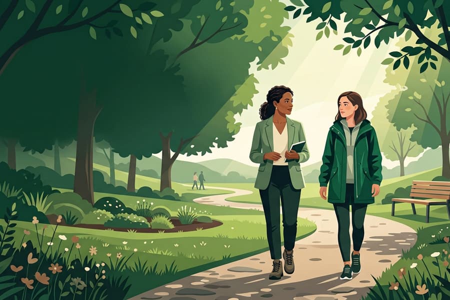 A winding path through a lush green park — the setting for walk-and-talk therapy sessions in the GTA