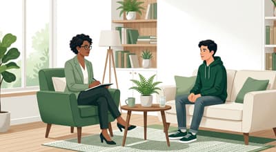 Therapist in conversation with a teen client during a youth psychotherapy session