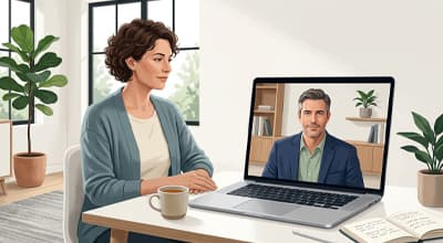 Client taking part in a secure online therapy session from home